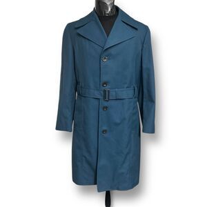 London Fog Men's 38R Blue Belted Trench Coat Removable Liner Plaid VTG Classic